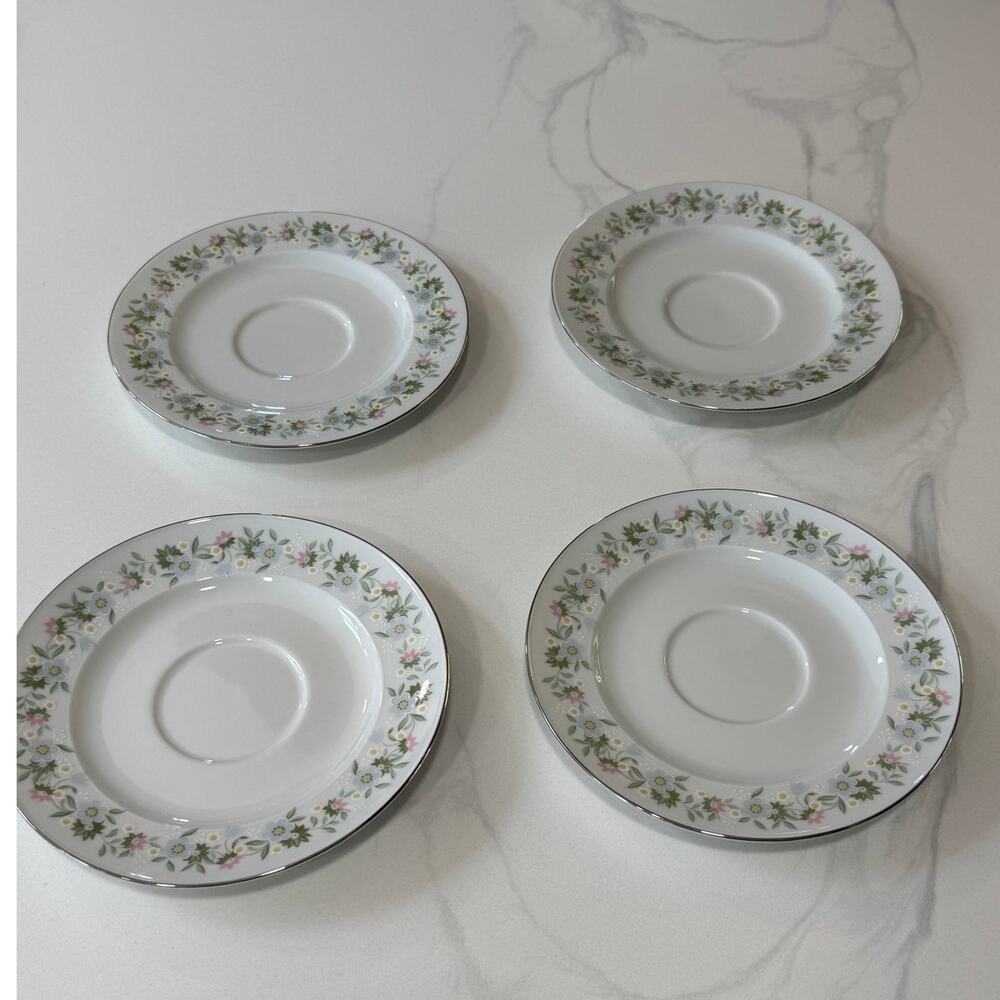 Johann Haviland Floral Splendor Saucers Set of 4 Silver Rim Vintage Discontinued